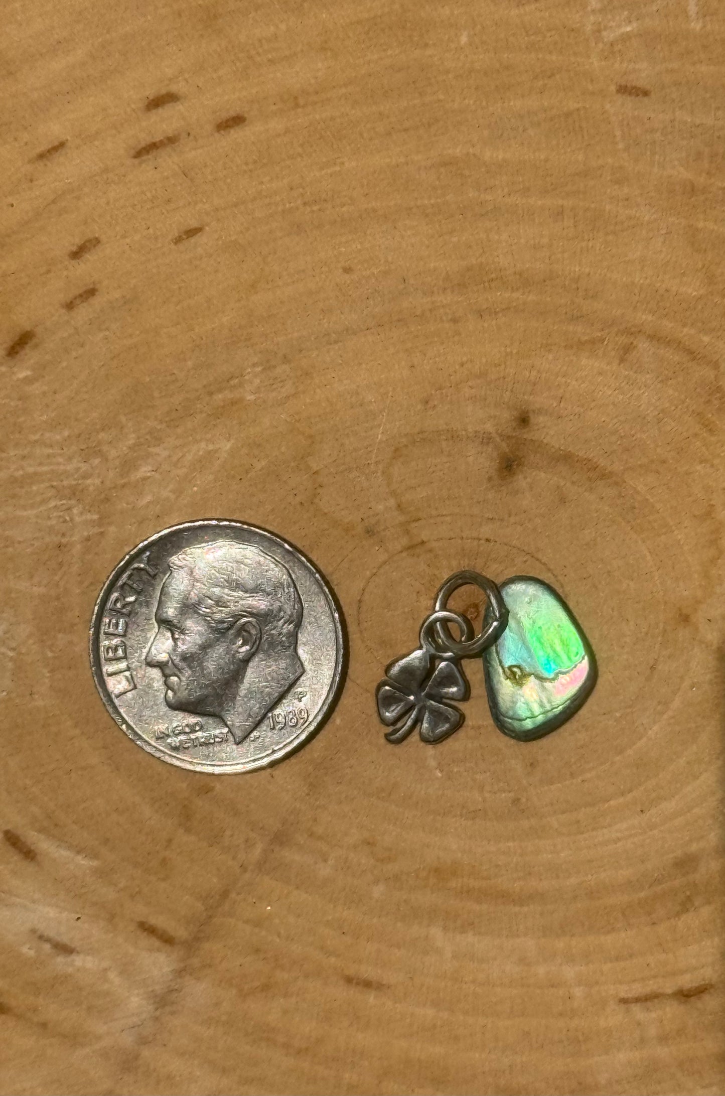 4leaf clover & abalone charm ring-made in your size!