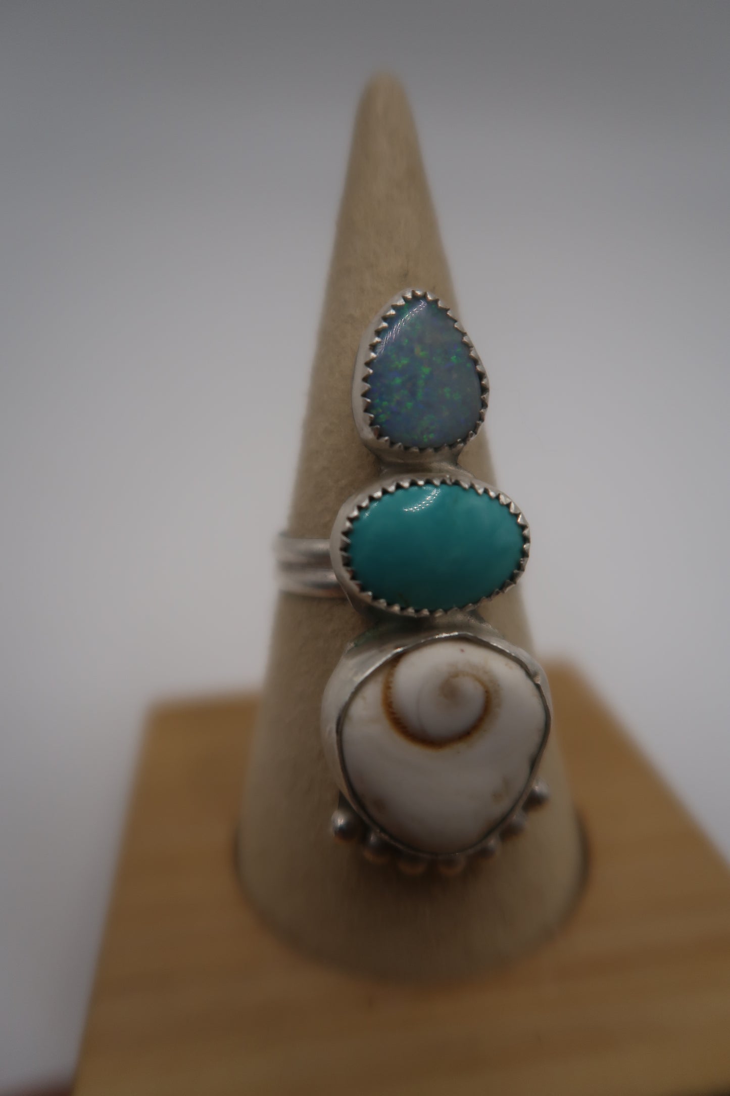 Opal, turquoise and shiva eye ring size 9