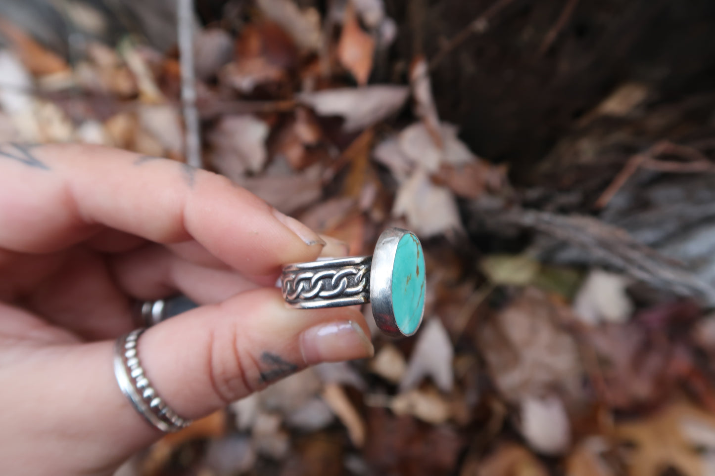 Turquoise with thick chain band size 8