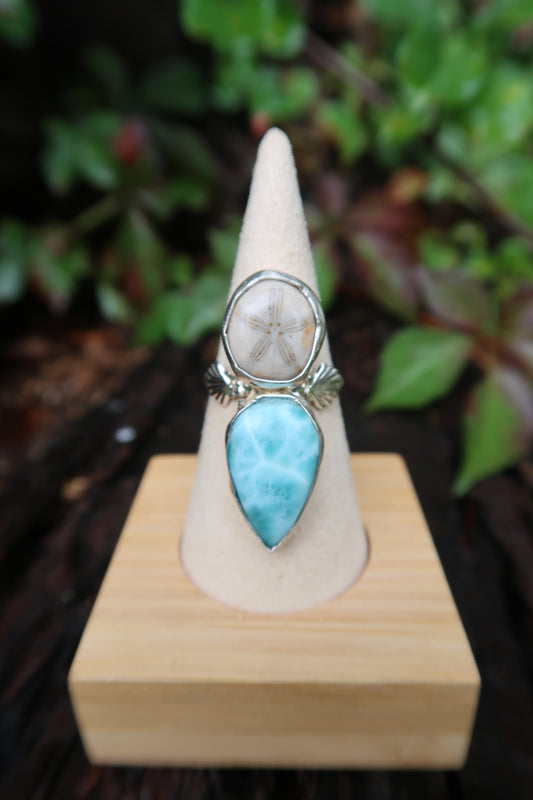 Sea biscuit and Larimar ring size 8