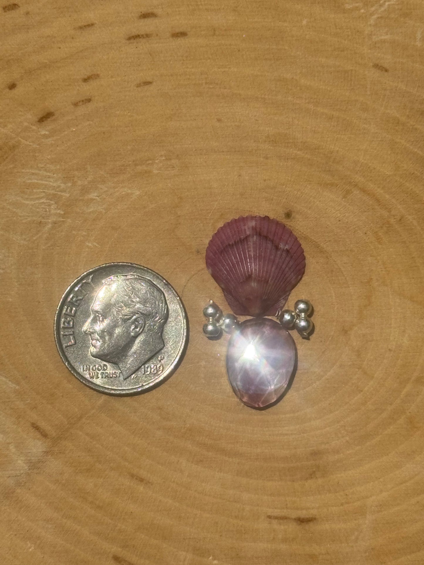 Amethyst & purple shell ring-made in your size!