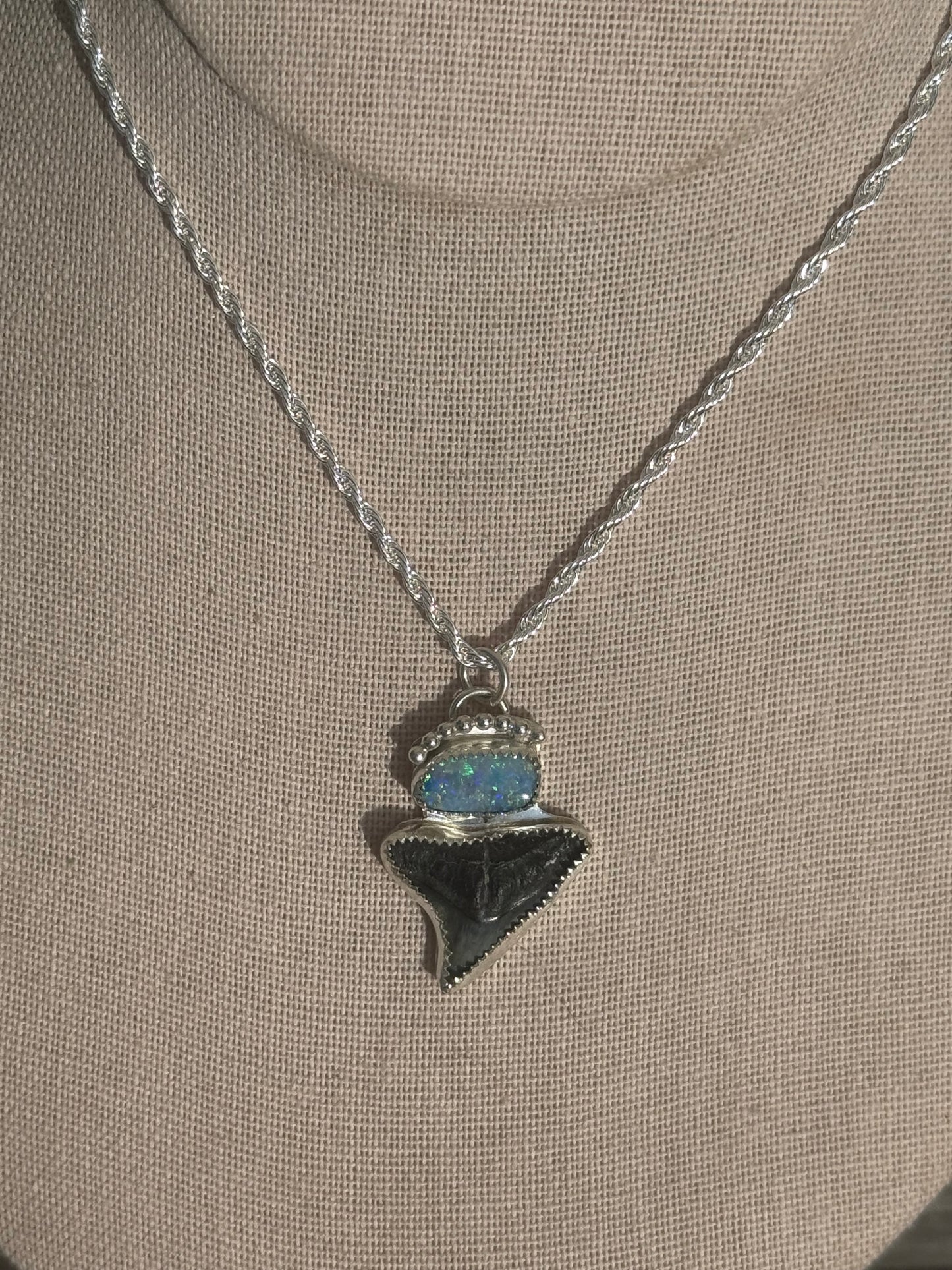 Opal and shark tooth necklace 20”
