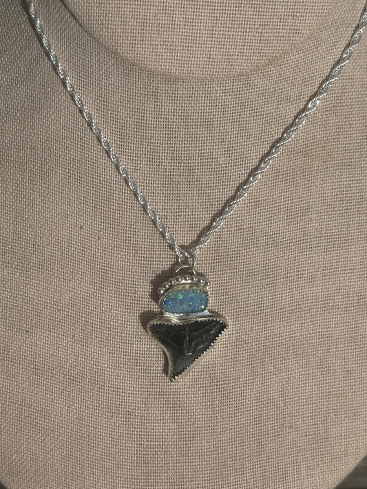 Opal and shark tooth necklace 20”