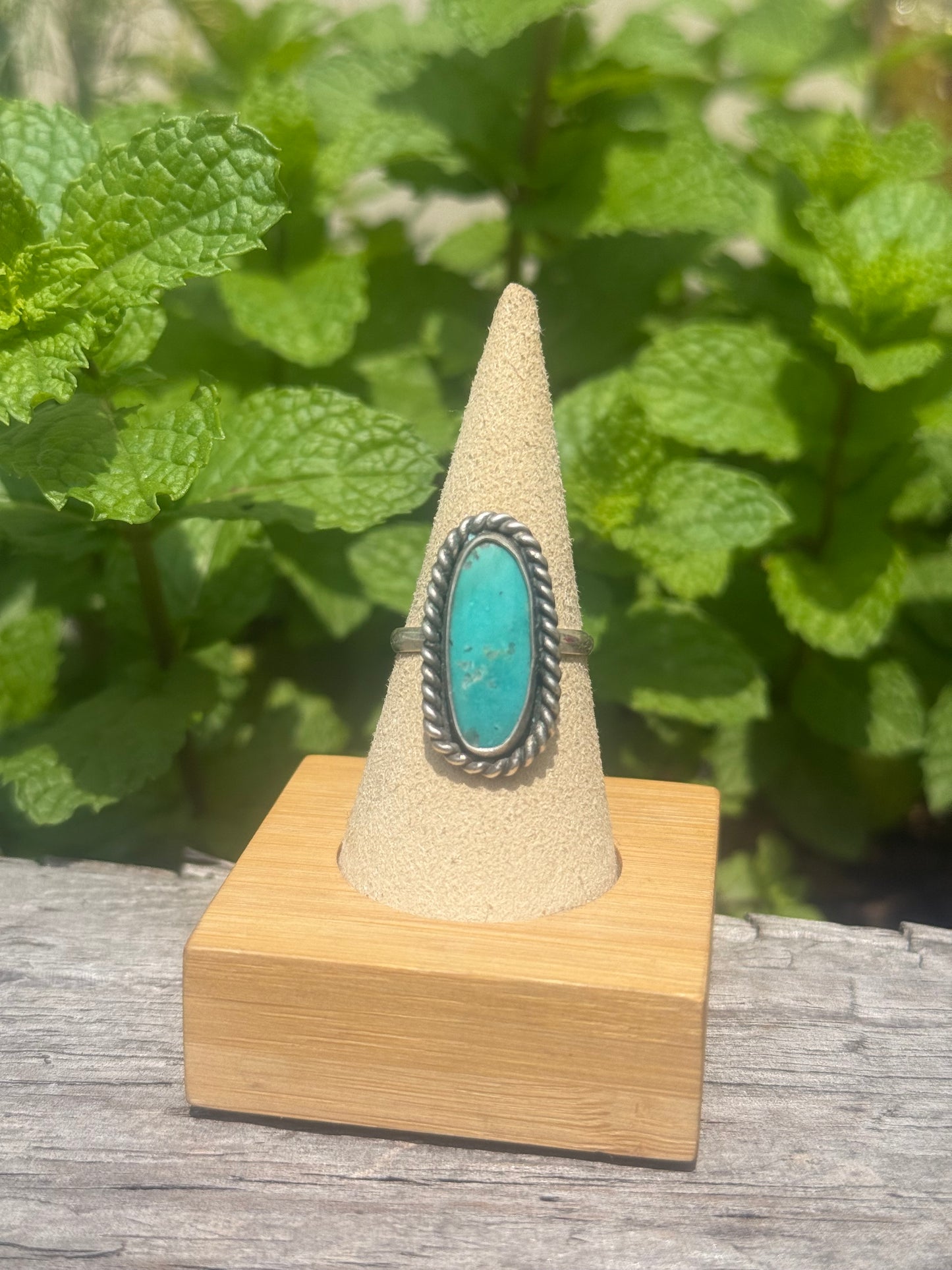 Turquoise twisted wire ring size 9