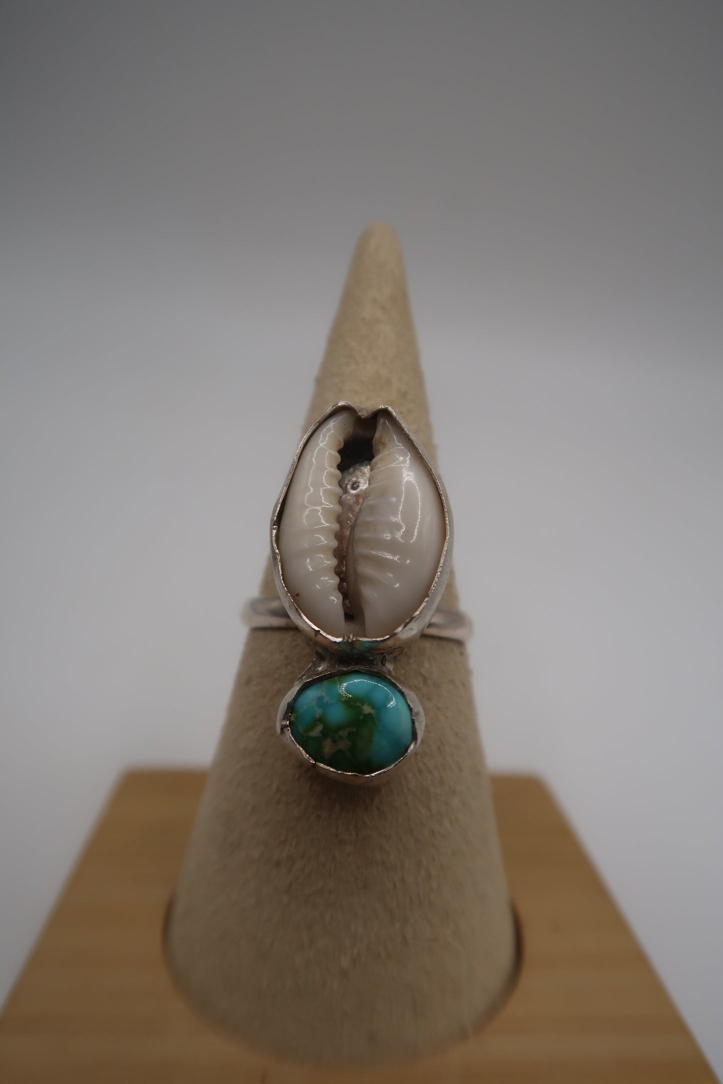 Cowrie shell and turquoise ring size 8