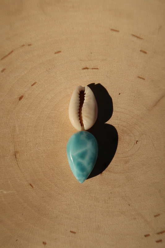 Larimar and cowrie shell