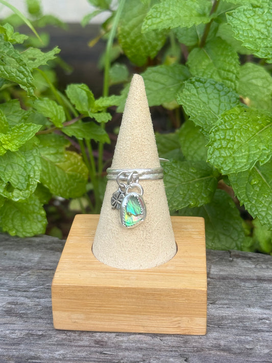 Abalone & 4 leaf clover charm ring-made in your size!