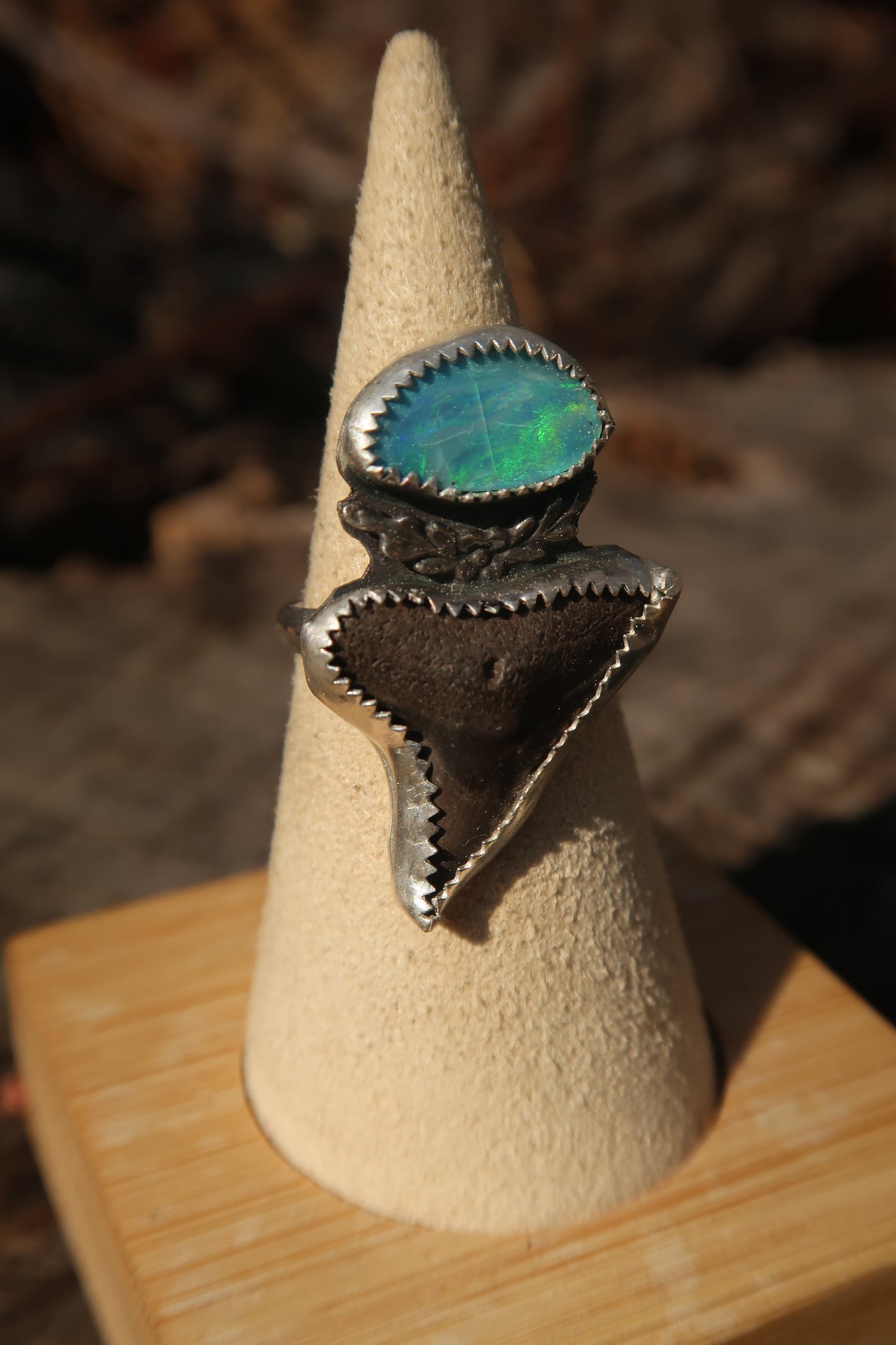 Opal and shark tooth ring size 6