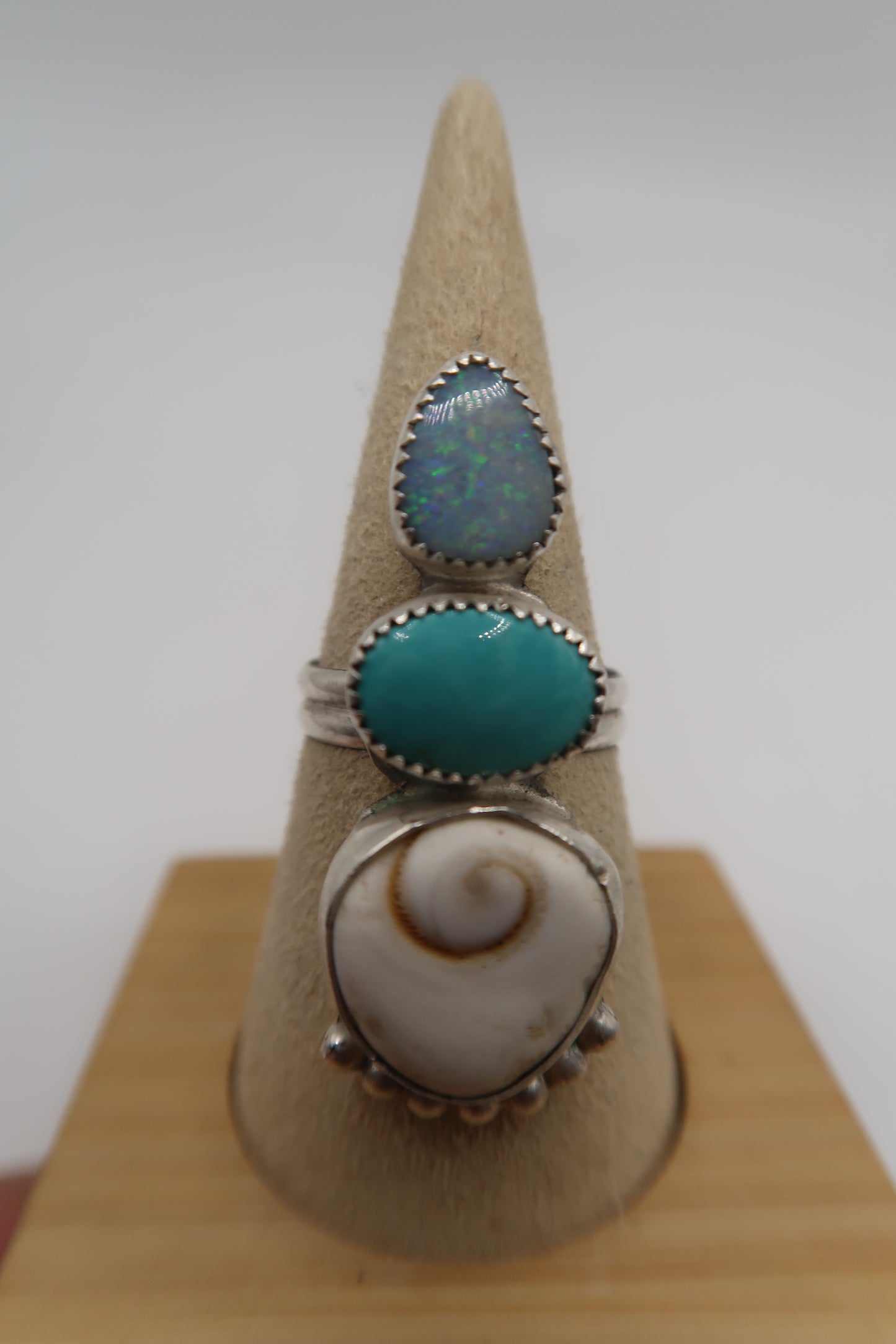 Opal, turquoise and shiva eye ring size 9