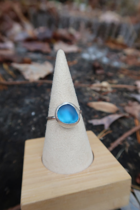 Dark blue seaglass ring size 9