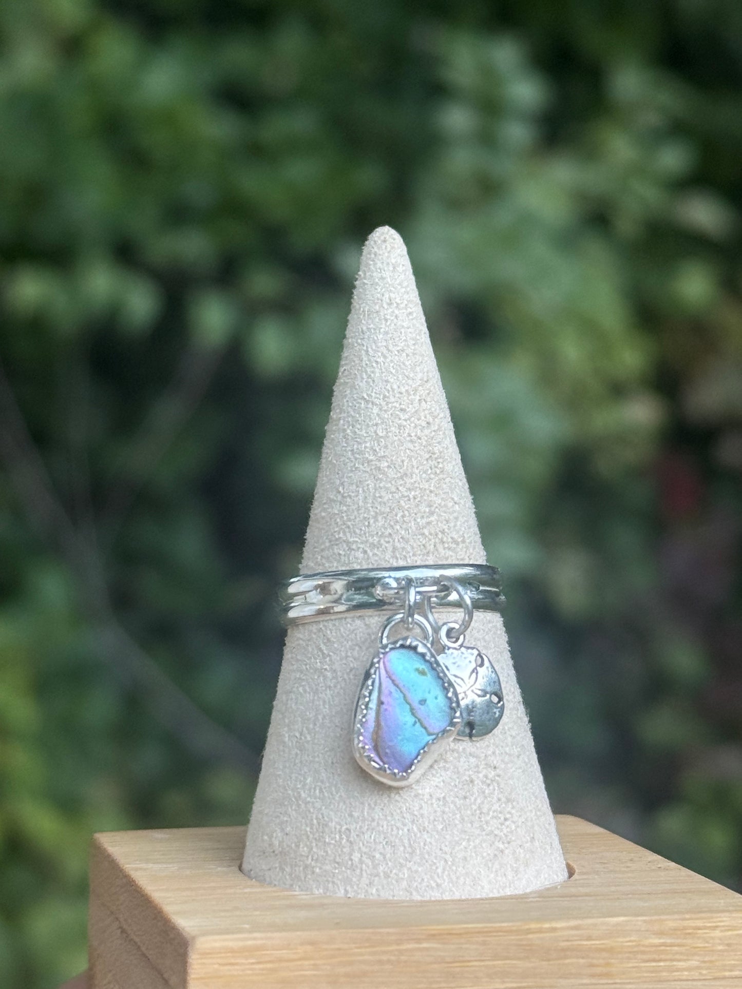 4leaf clover & abalone charm ring-made in your size!