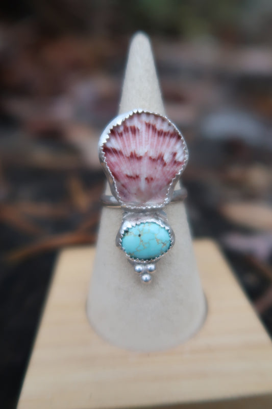 Discounted shell and turquoise ring size 7.5