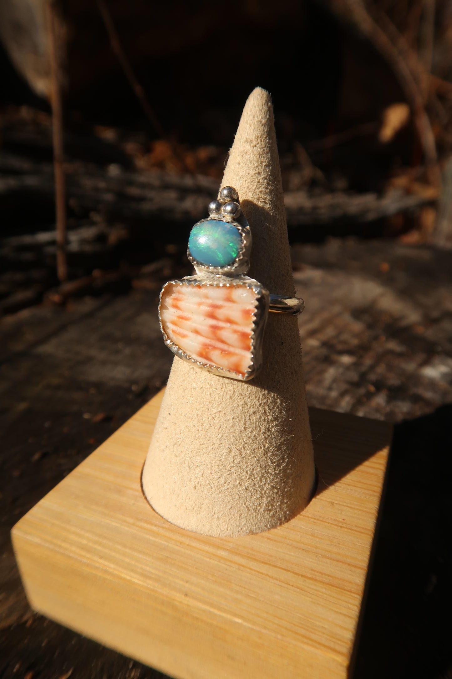 Opal and shell ring size 6