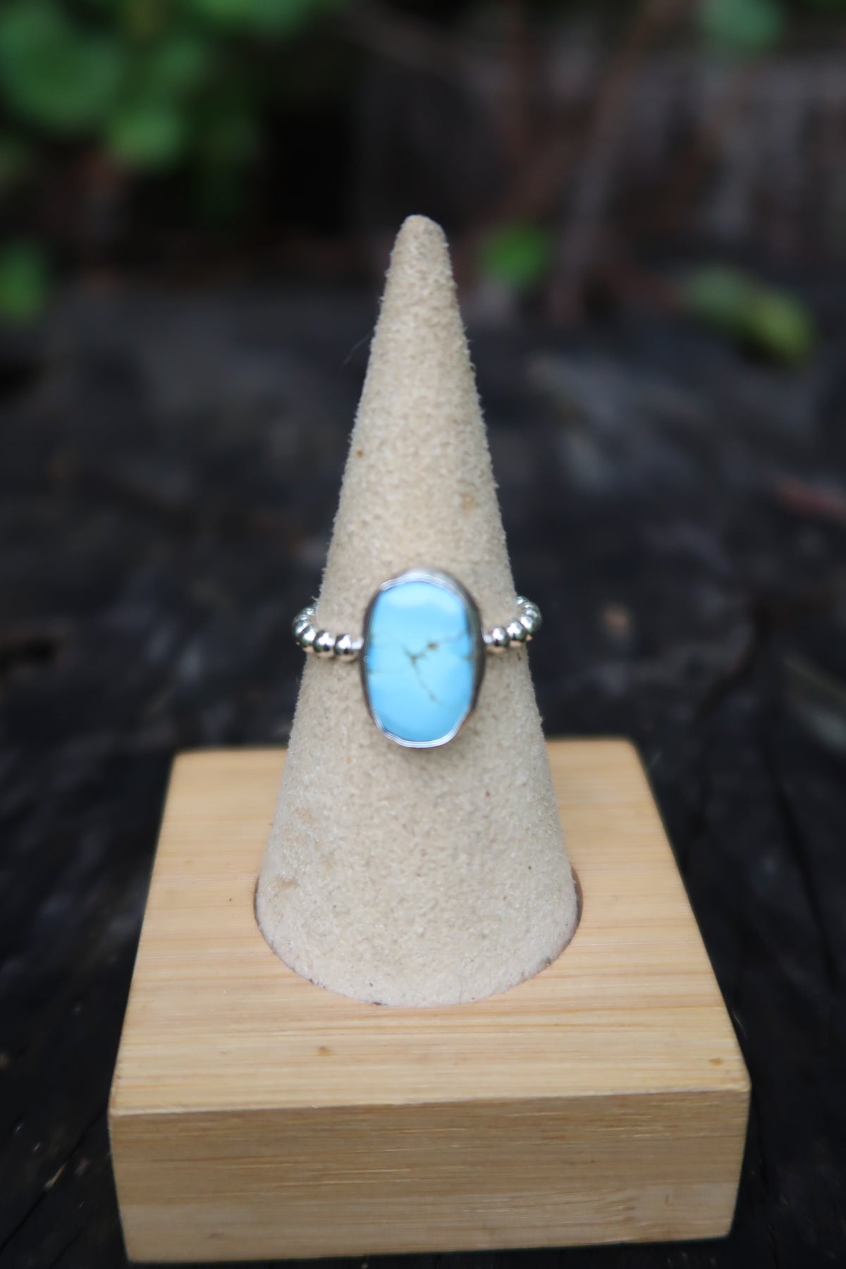 Golden hills turquoise on beaded band size 7