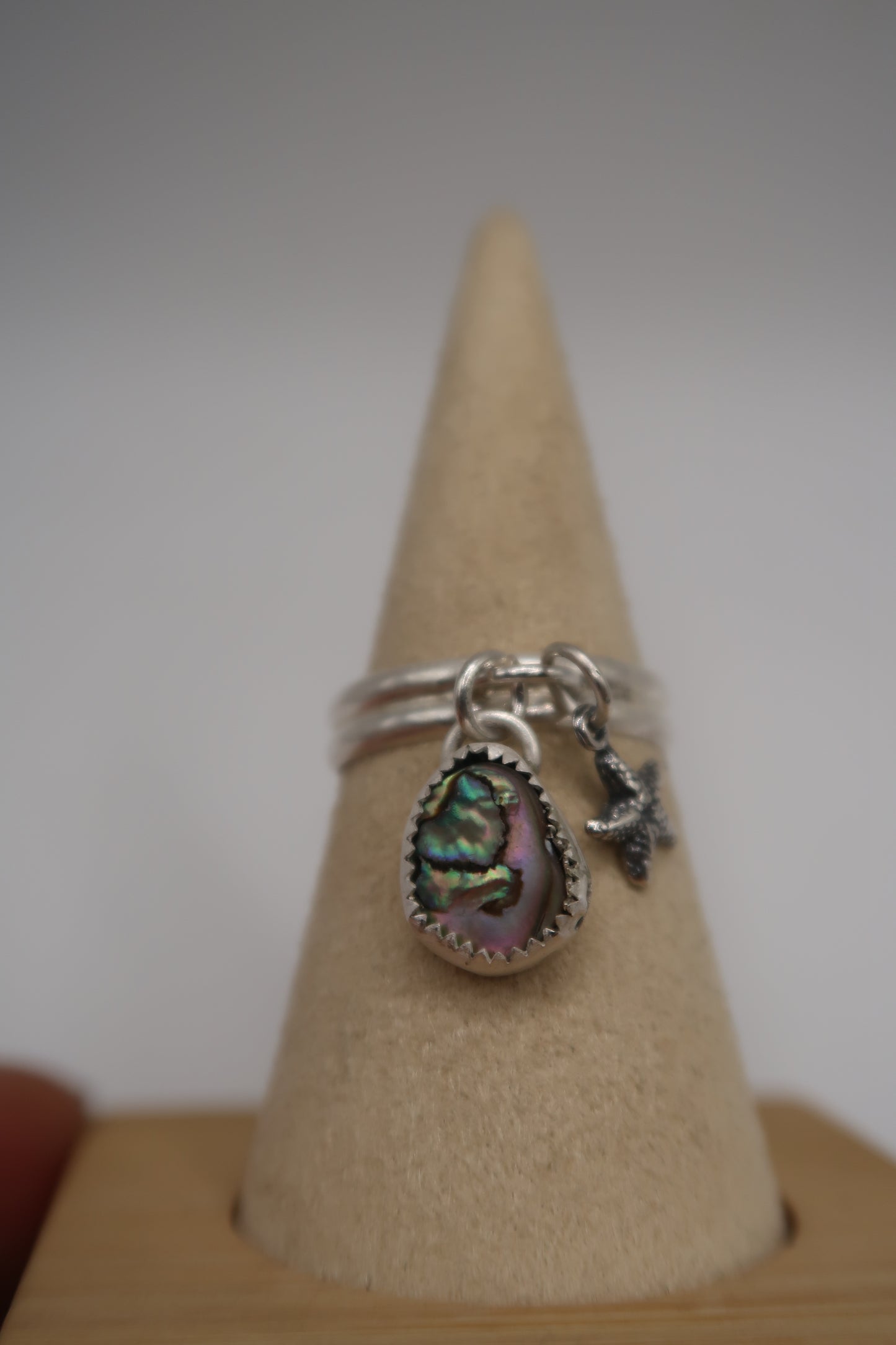 Starfish charm and abalone charm ring size 8