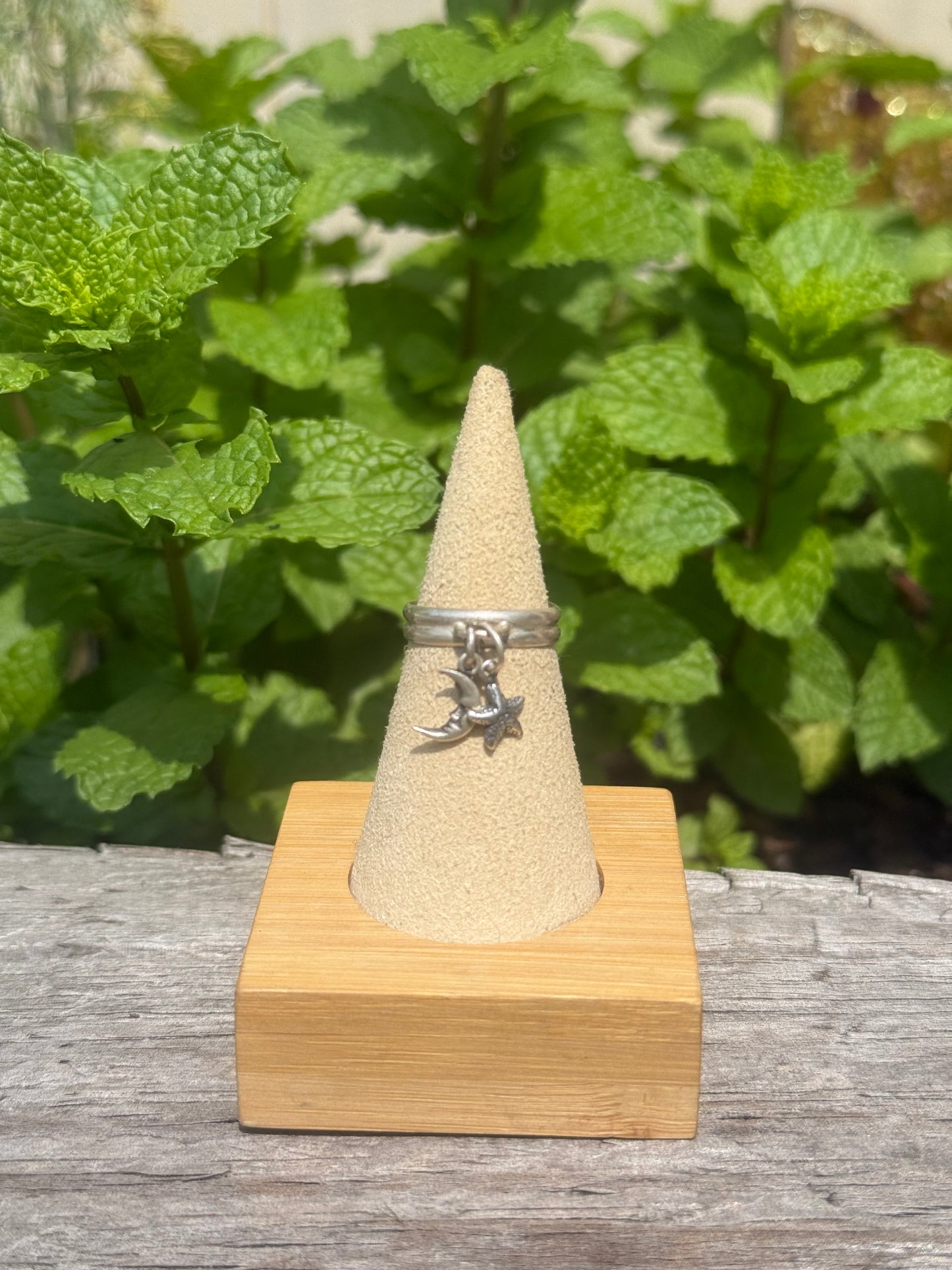 Starfish & moon charm ring size 6