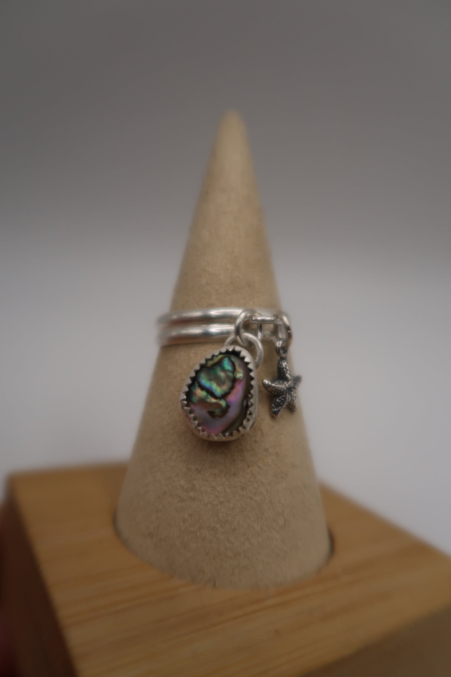 Starfish charm and abalone charm ring size 8