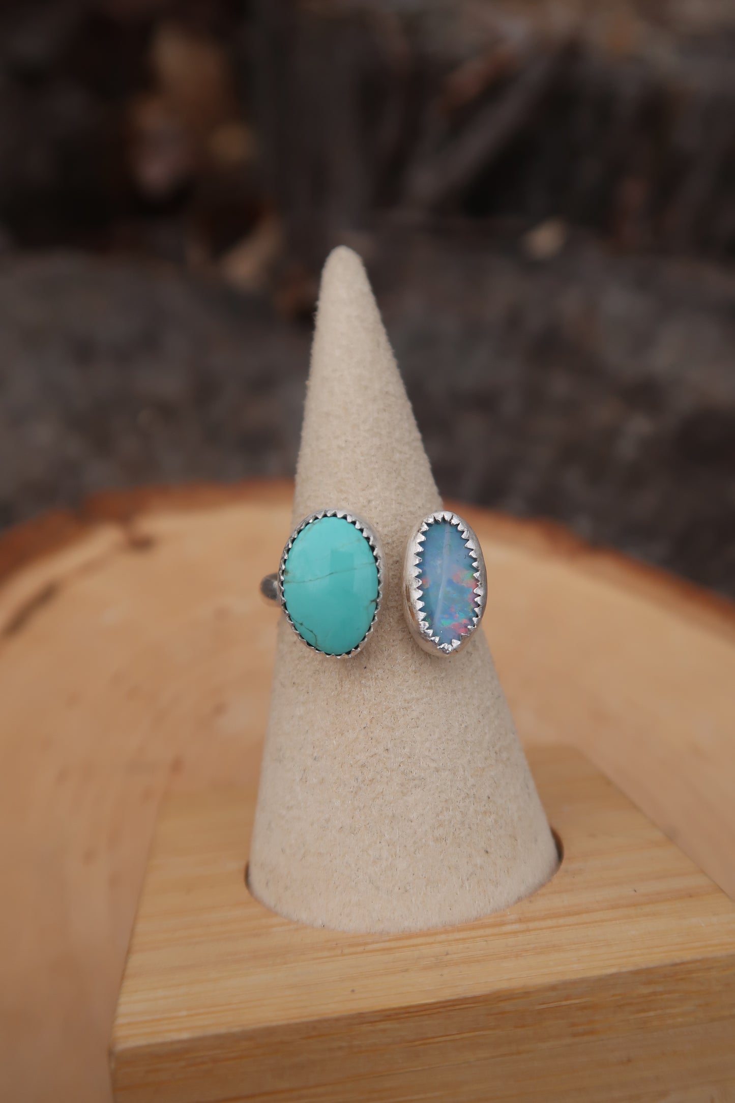 Adjustable turquoise and opal ring size 8.5