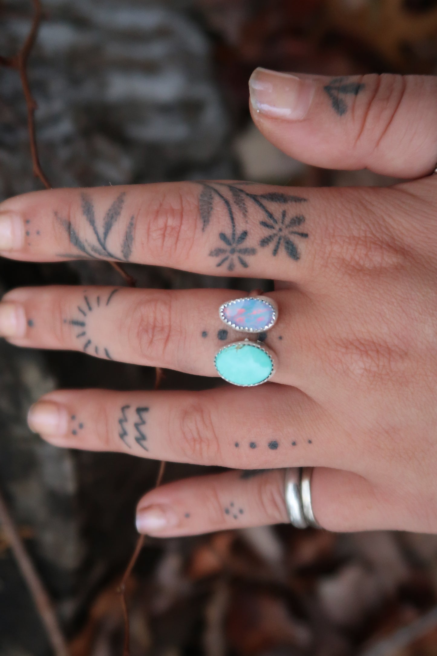 Turquoise and opal open shank ring size 7