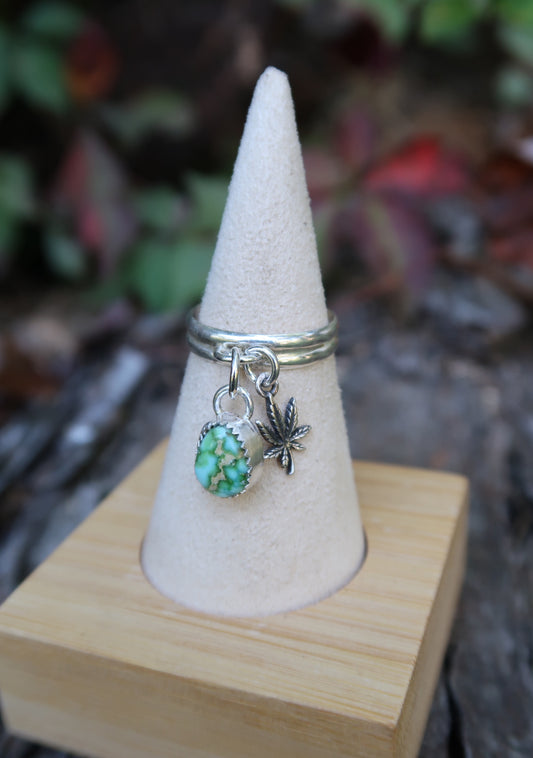 Turquoise cannabis charm ring size 7