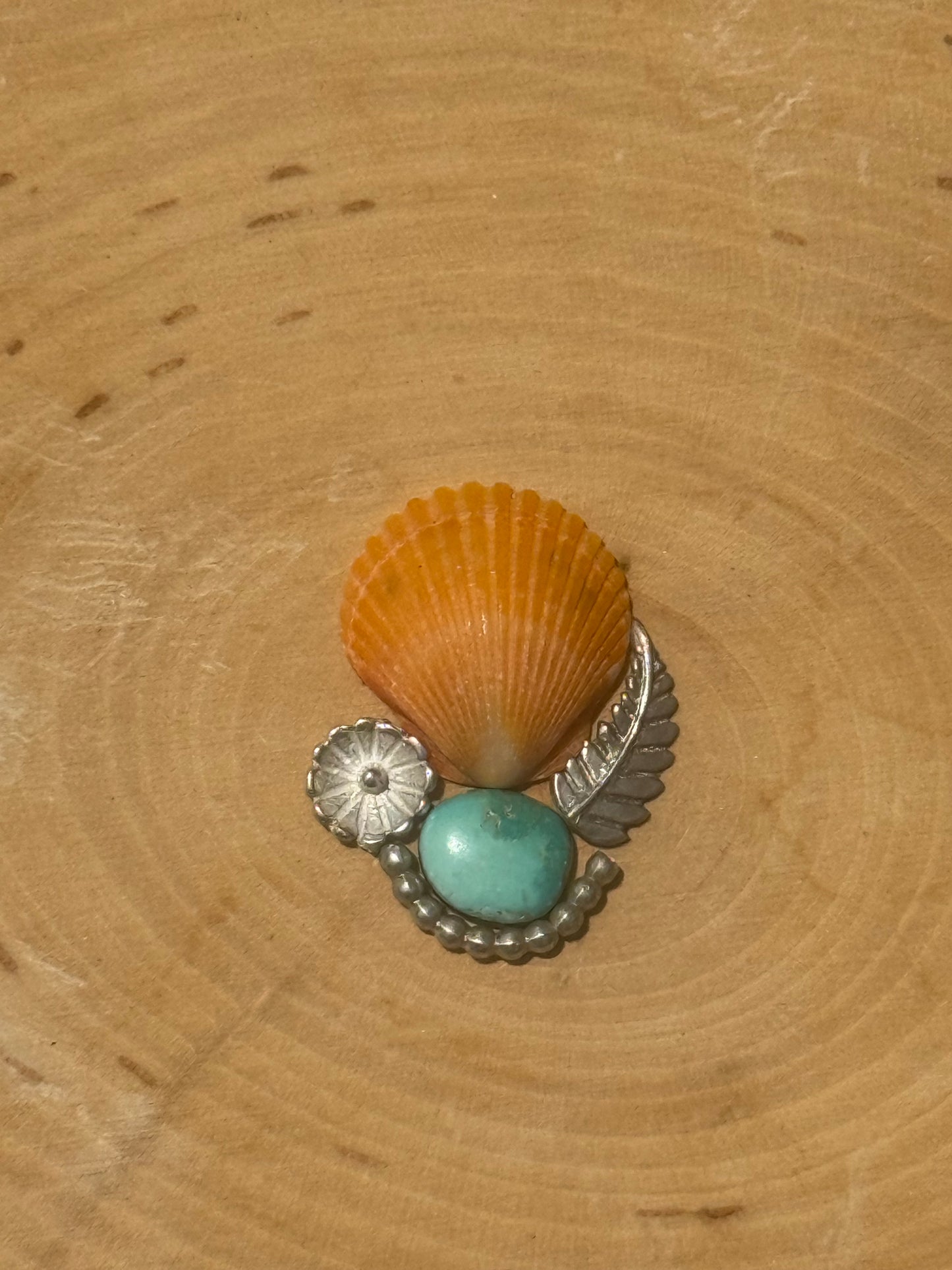 Orange shell & turquoise ring-made in your size!