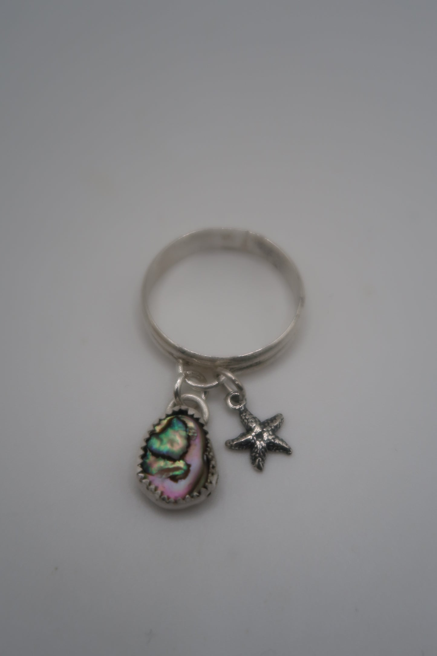 Starfish charm and abalone charm ring size 8