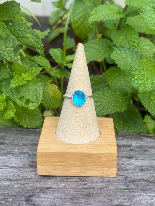Blue seaglass ring size 8