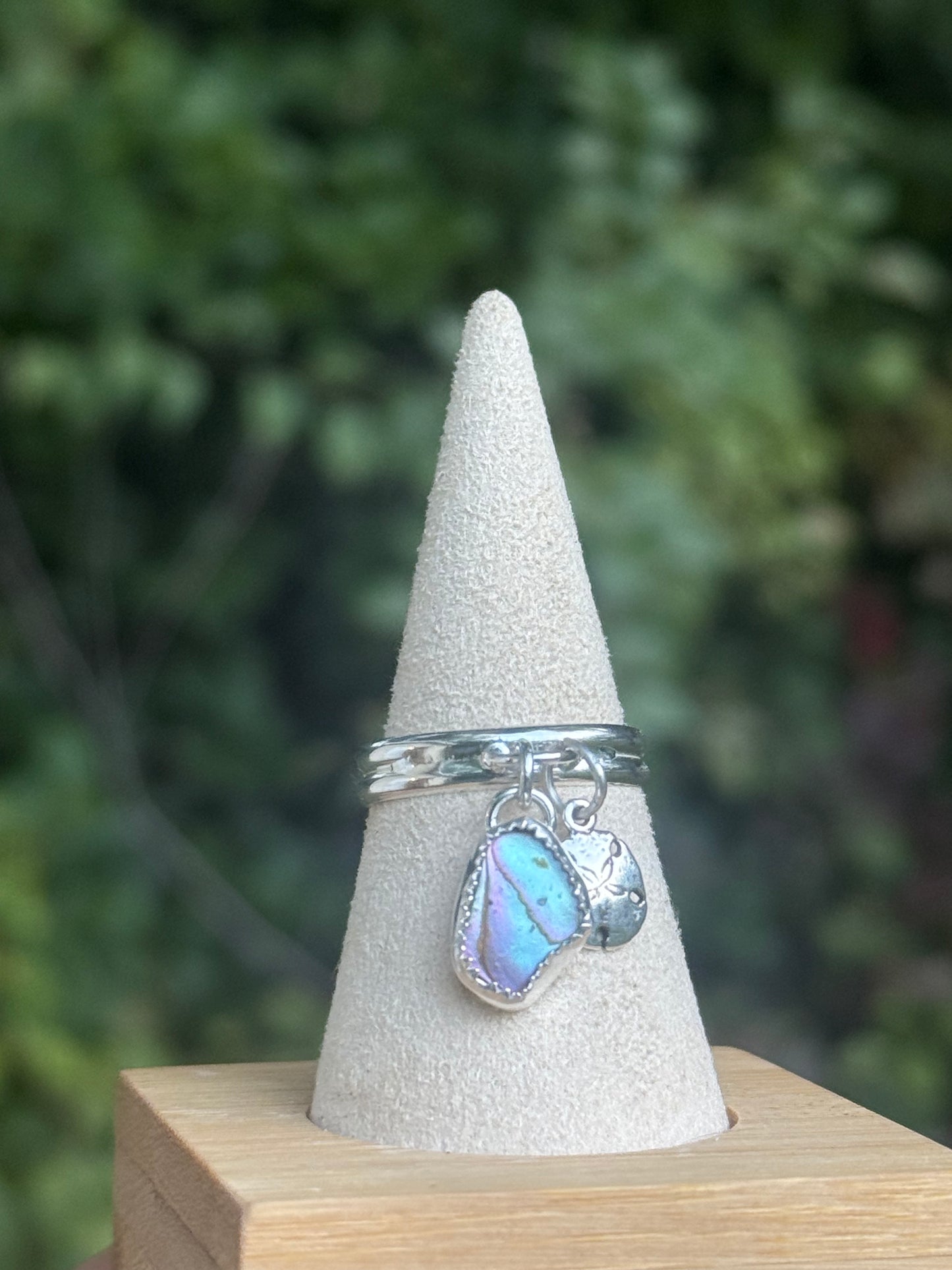 Abalone and sand dollar charm ring size 9