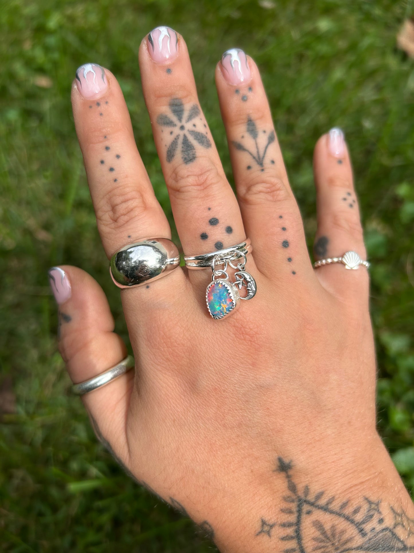 Opal and moon charm ring size 8.5