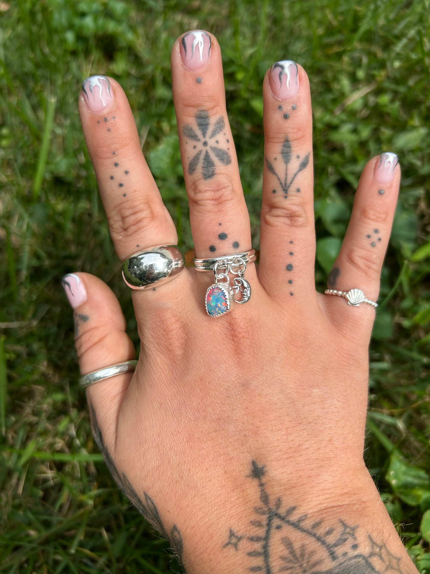 Opal and moon charm ring size 8.5