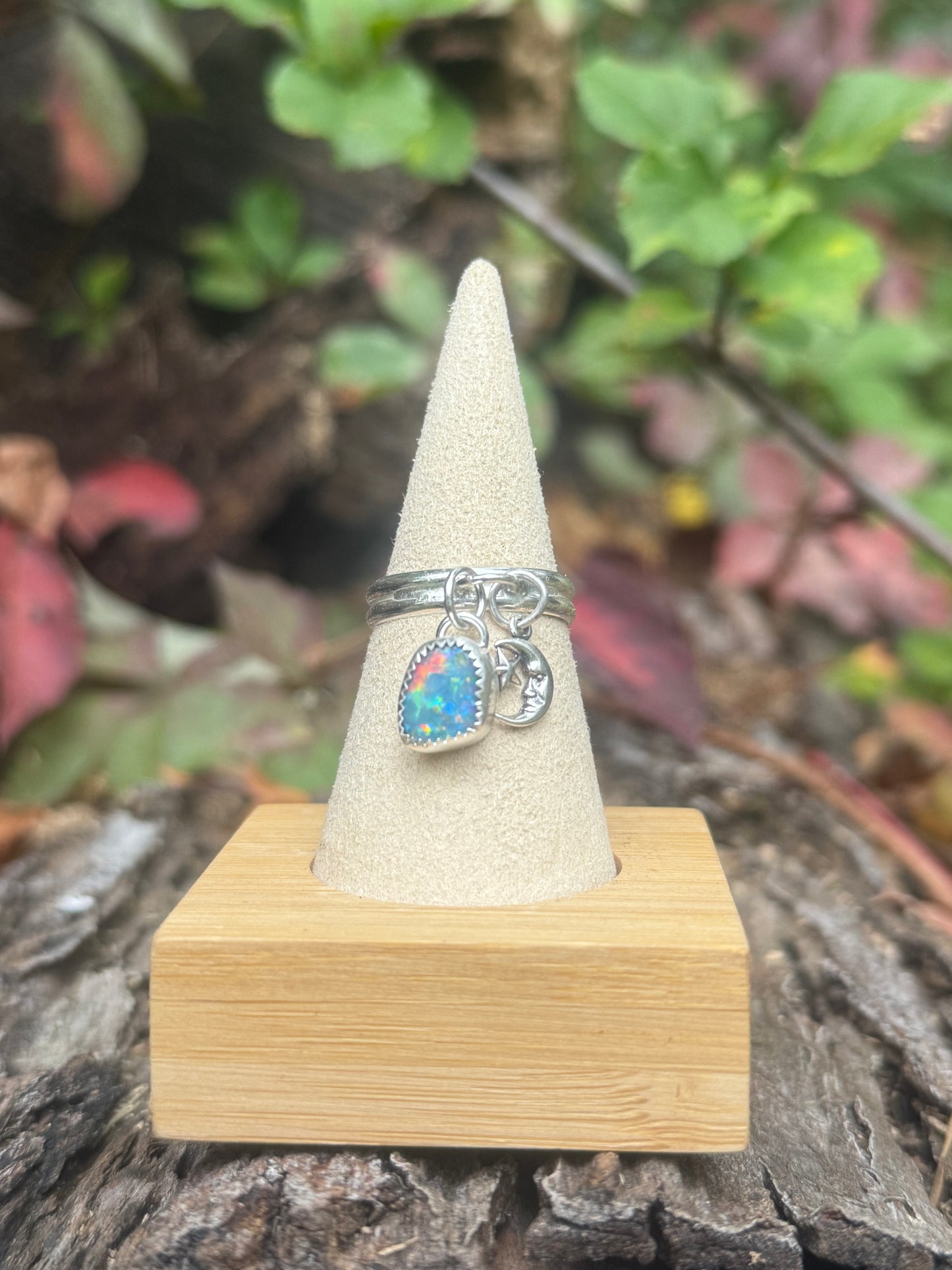 Opal and moon charm ring size 8.5