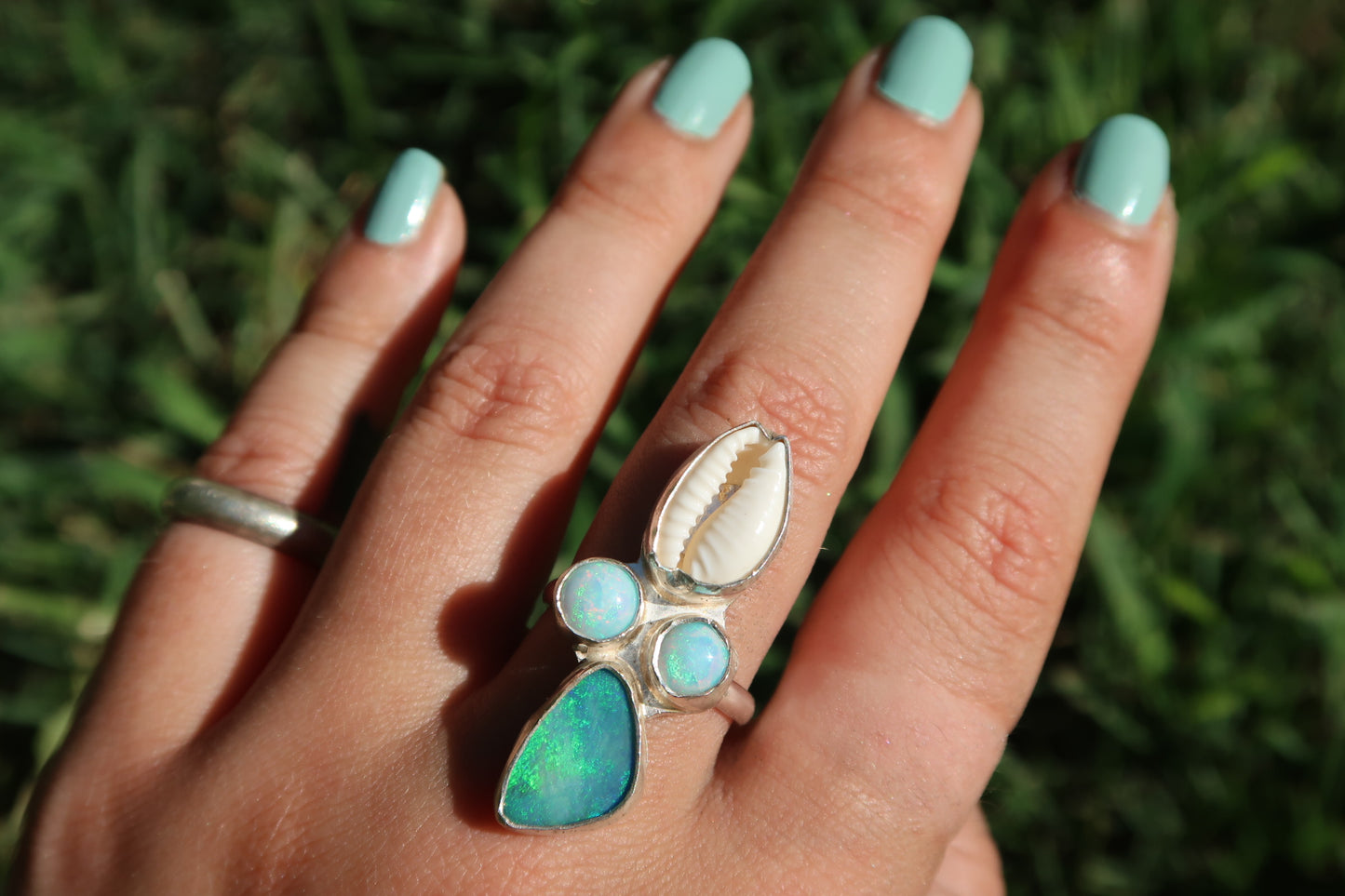 Cowrie shell and opal ring size 7.5