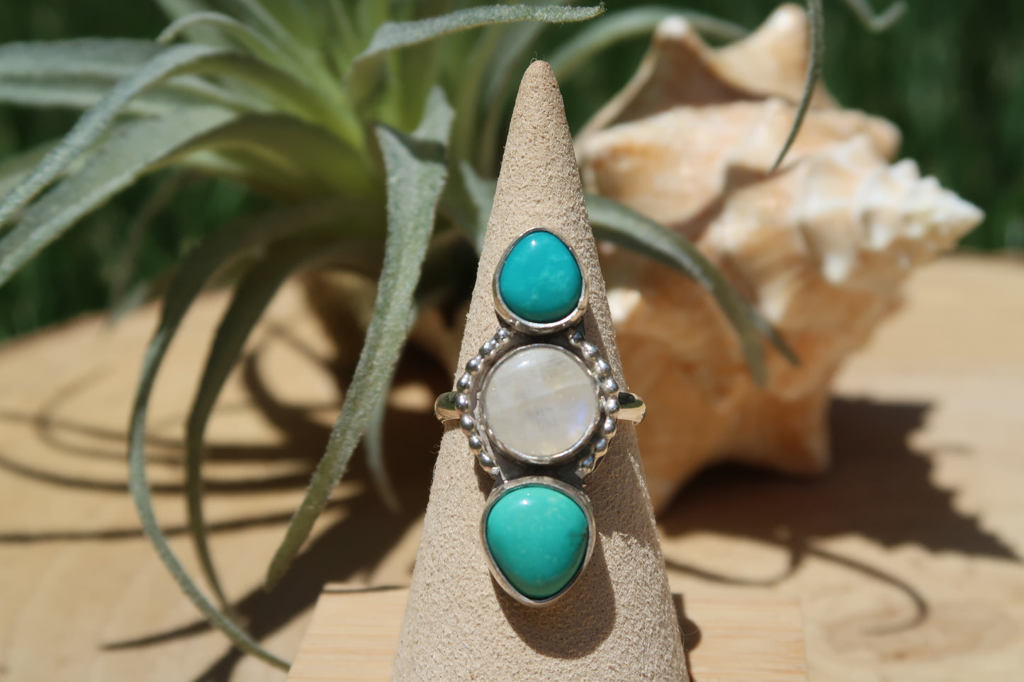 Turquoise and moonstone ring size 7