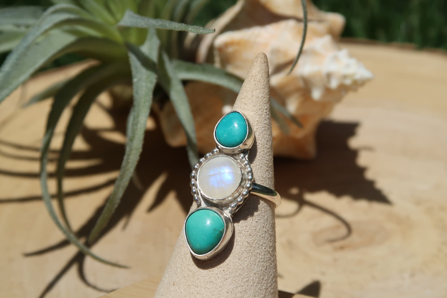 Turquoise and moonstone ring size 7