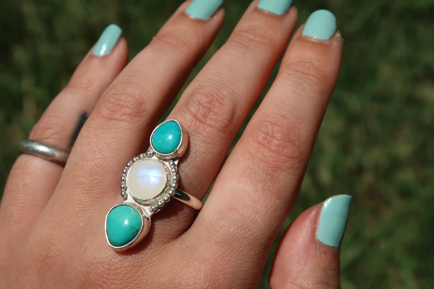 Turquoise and moonstone ring size 7