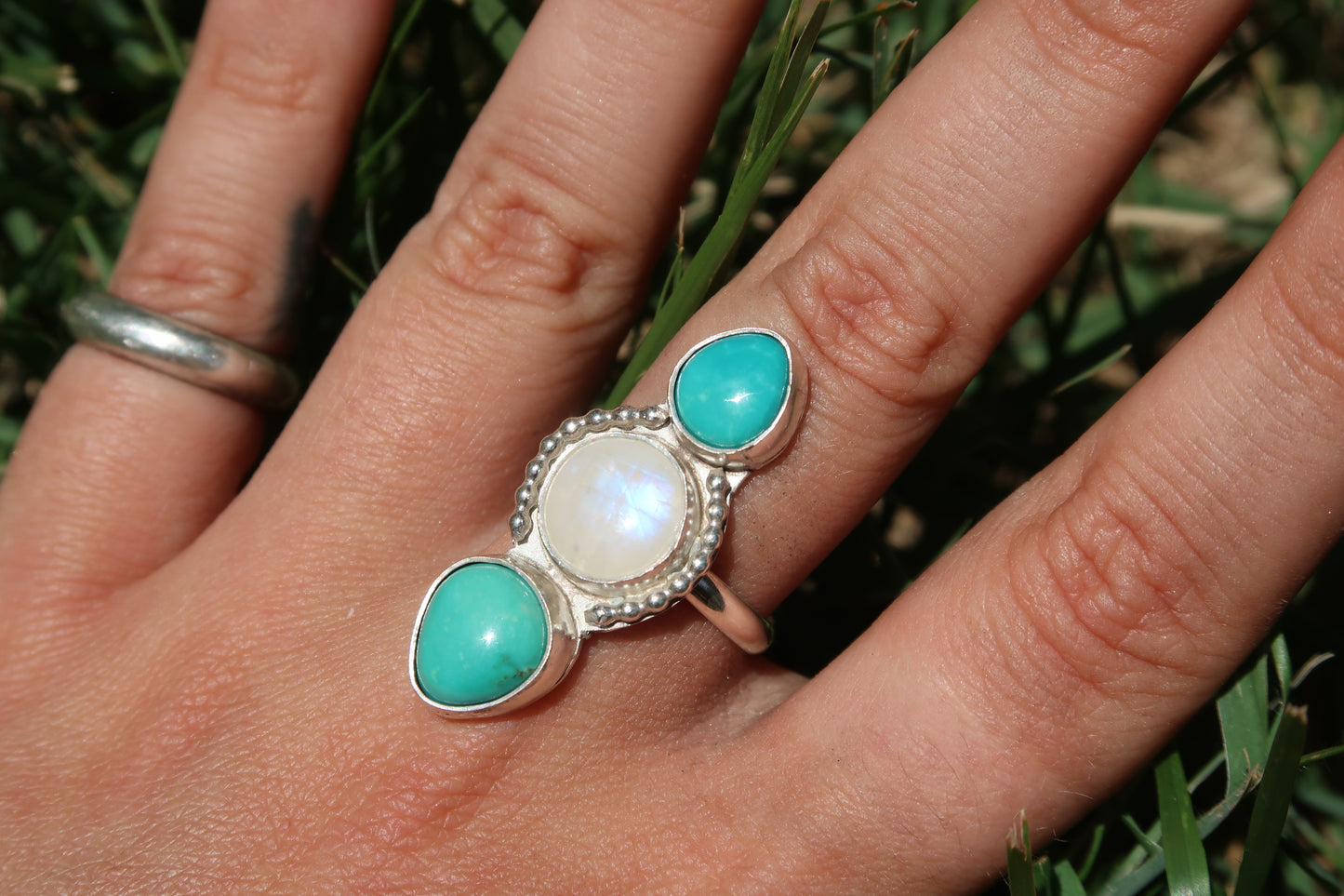 Turquoise and moonstone ring size 7