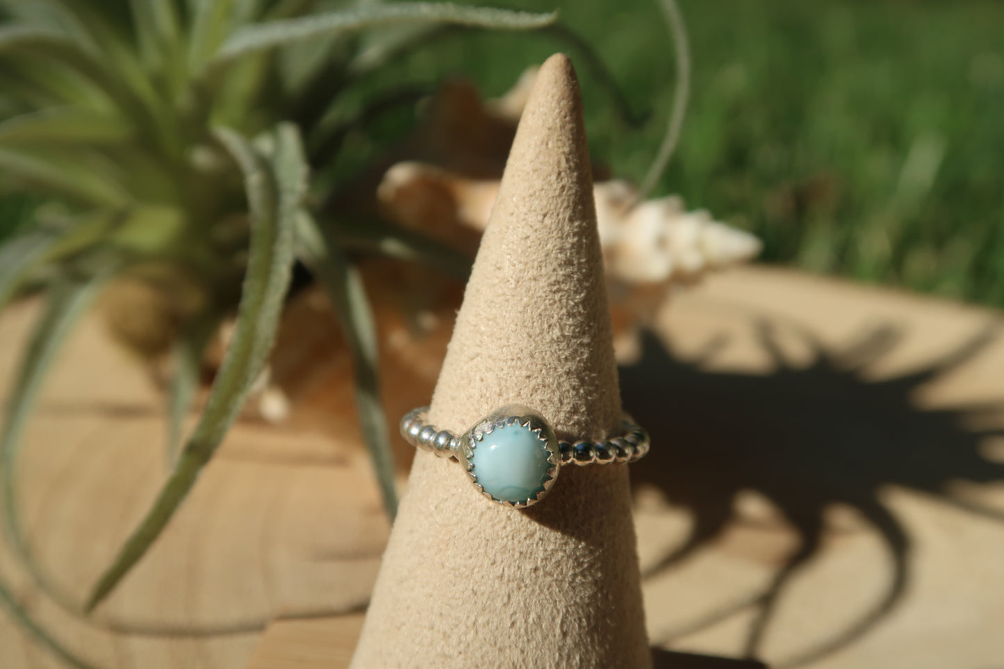 Larimar on beaded band size 5