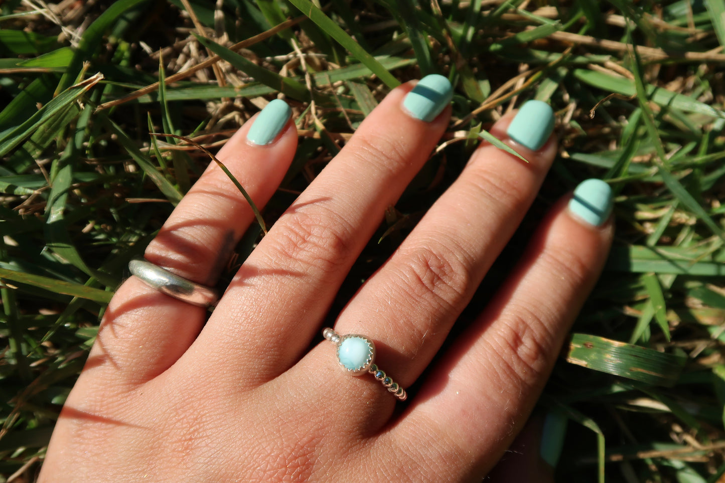 Larimar on beaded band size 5