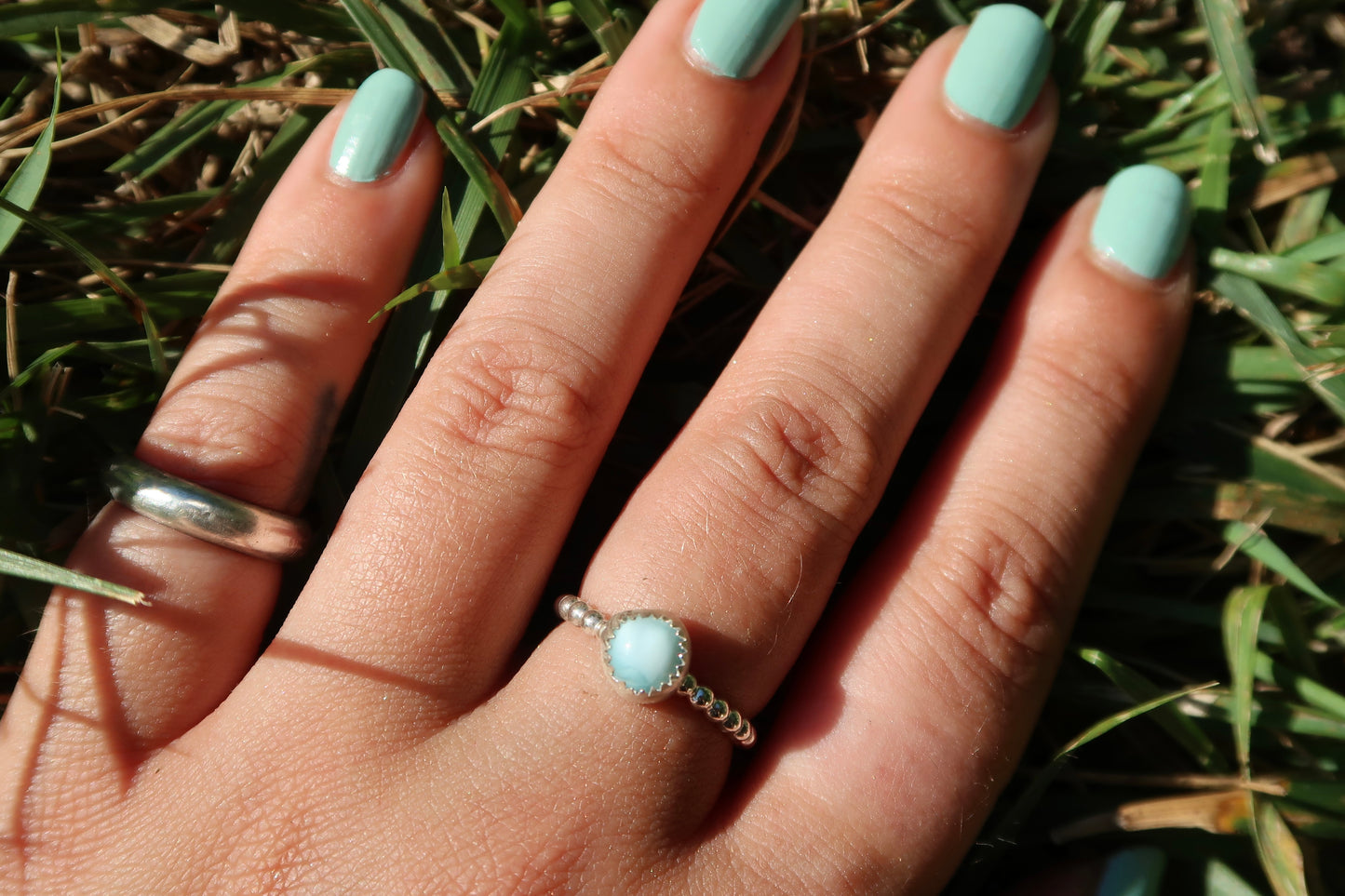 Larimar on beaded band size 5