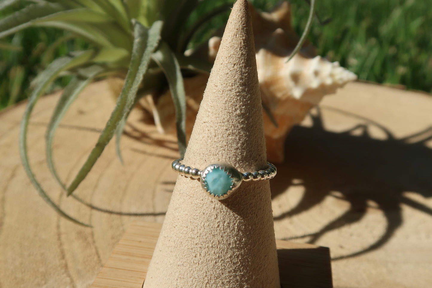 Larimar on beaded band size 7