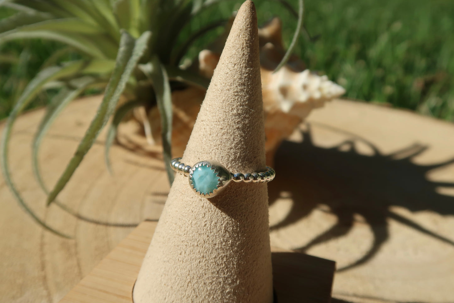 Larimar on beaded band size 7