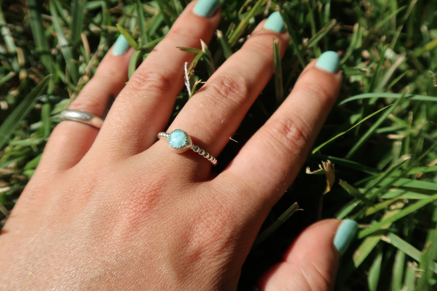 Larimar on beaded band size 7