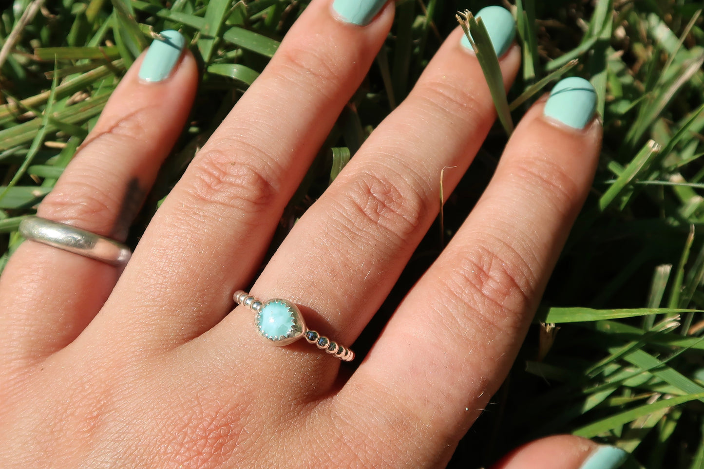 Larimar on beaded band size 7