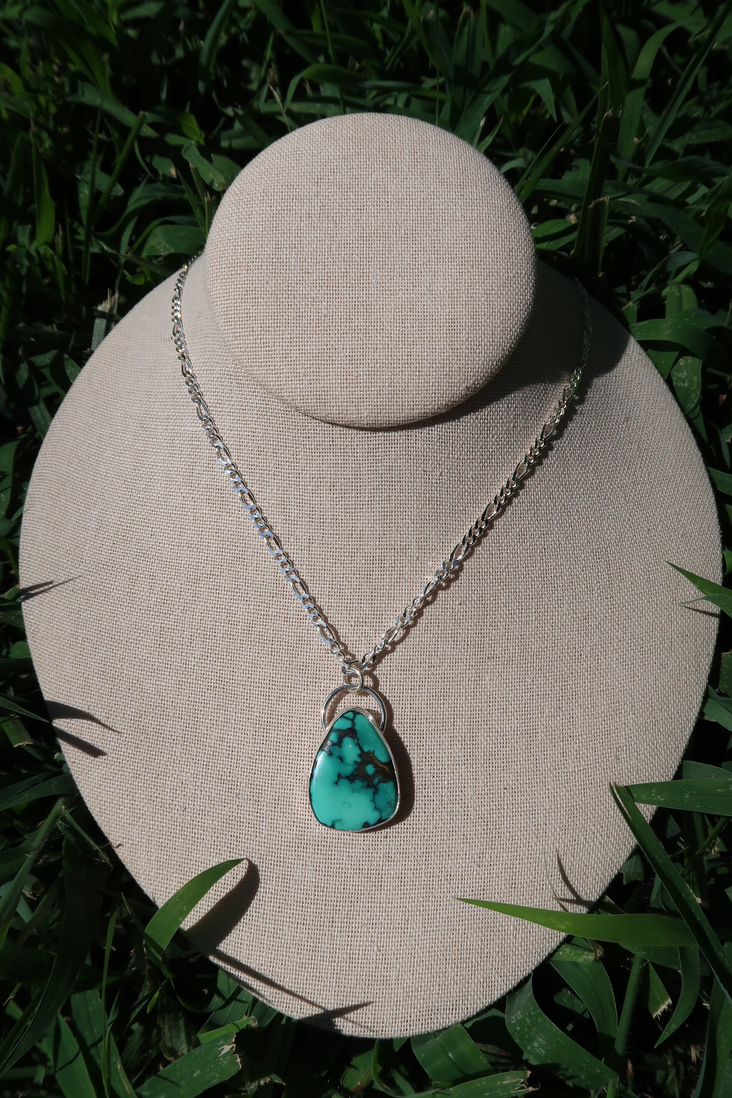 Turquoise necklace on figaro chain