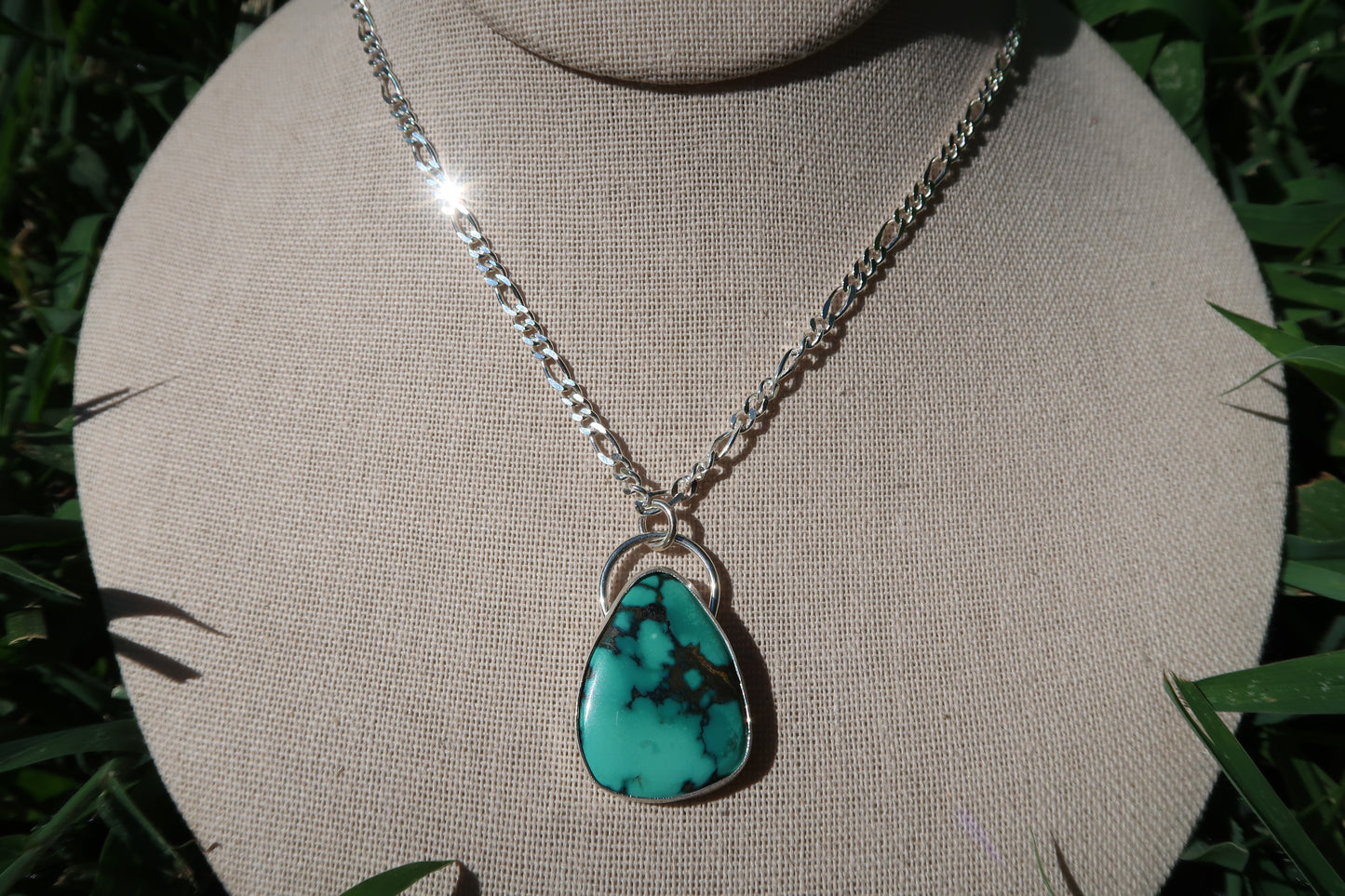 Turquoise necklace on figaro chain