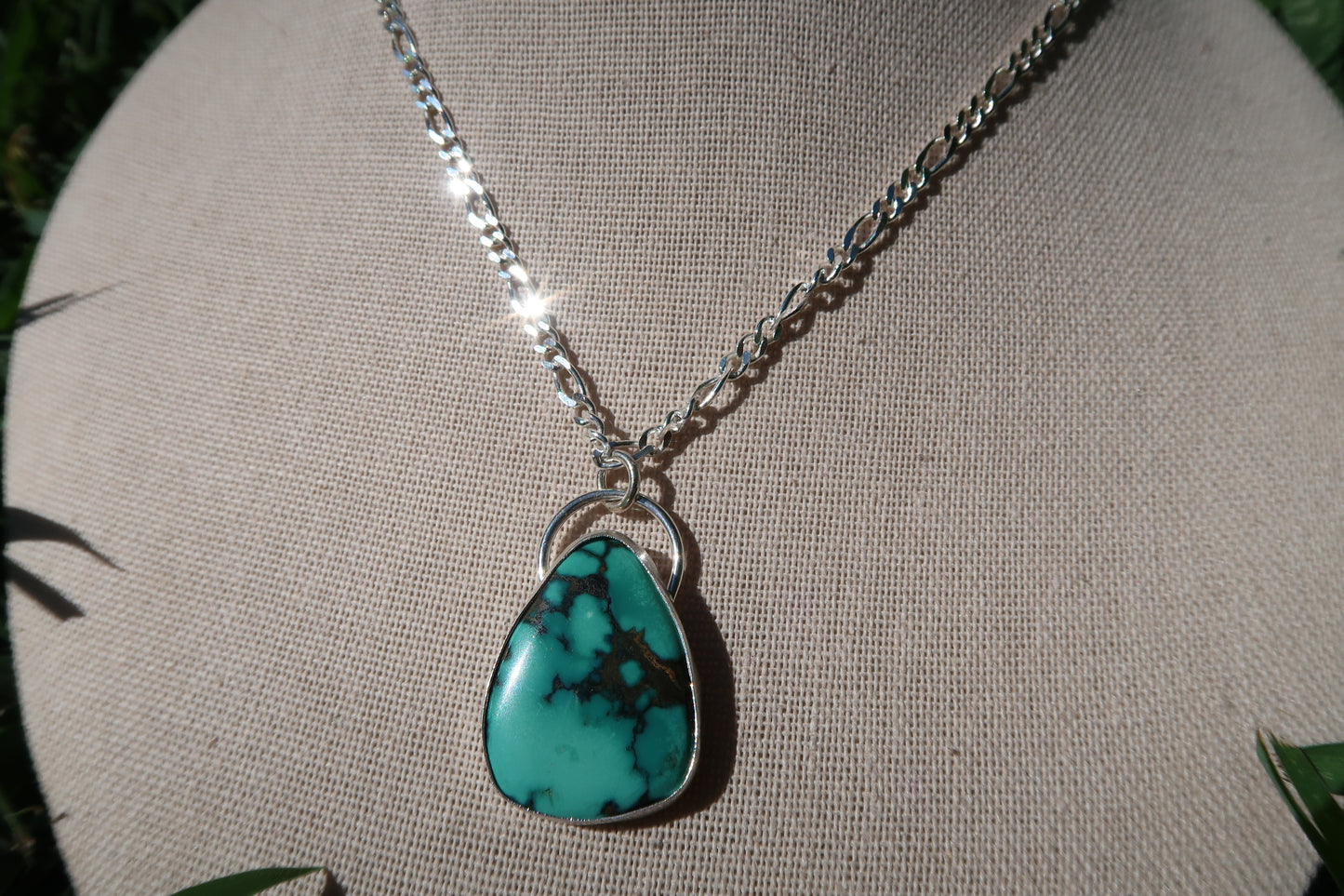 Turquoise necklace on figaro chain