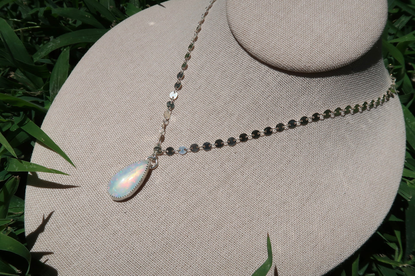 Ethiopian Opal coin chain necklace