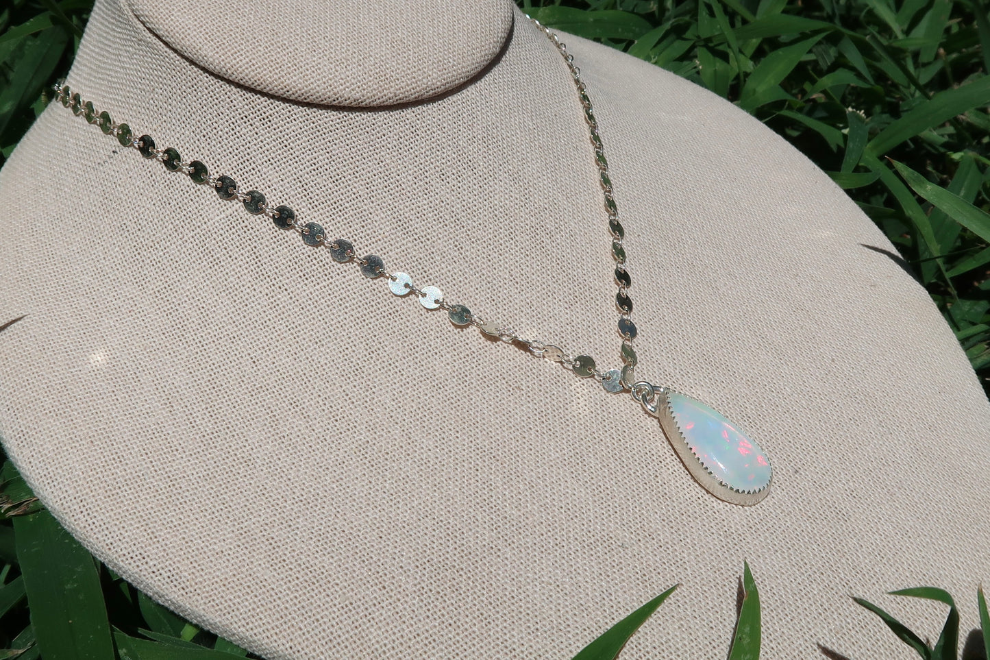 Ethiopian Opal coin chain necklace