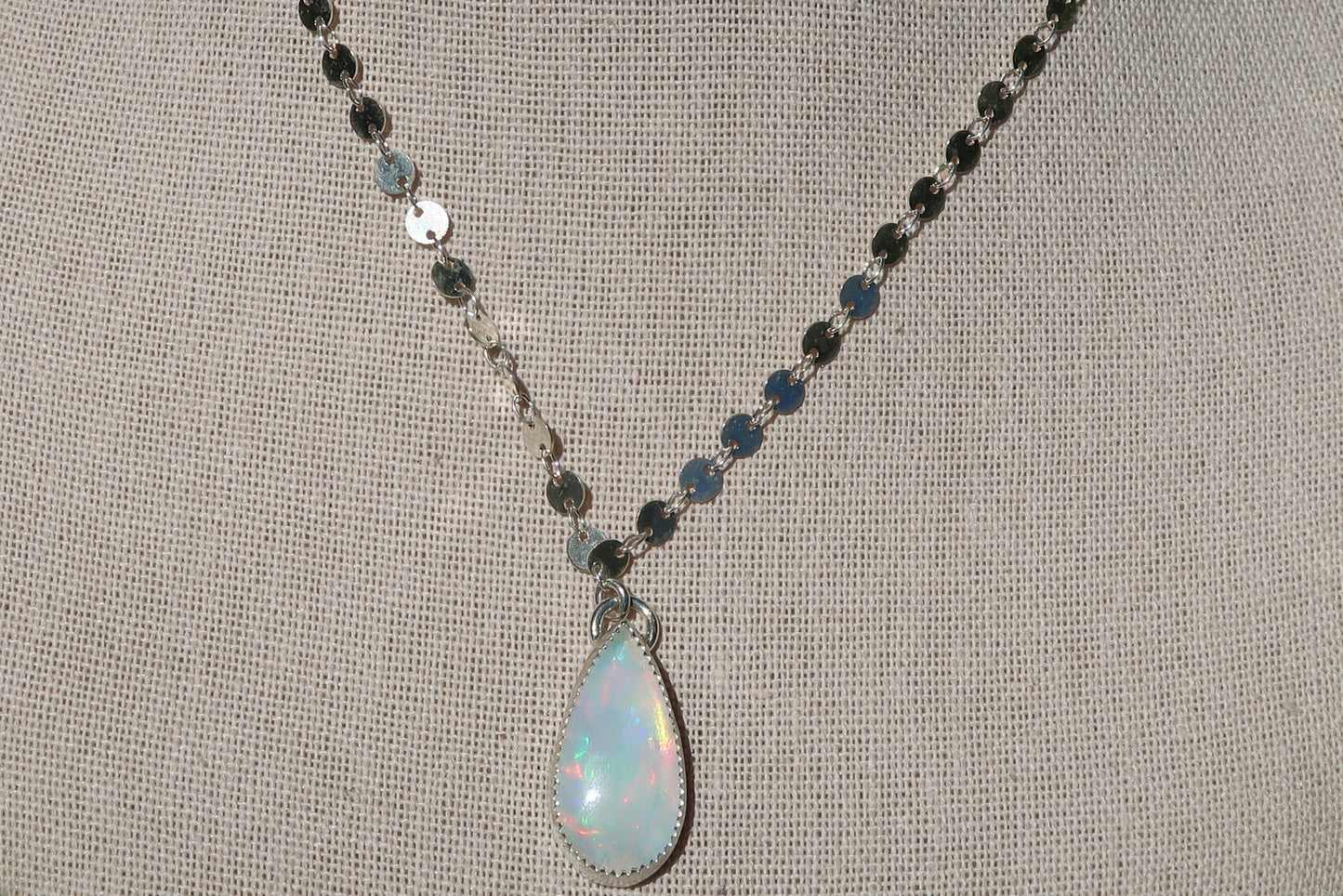 Ethiopian Opal coin chain necklace