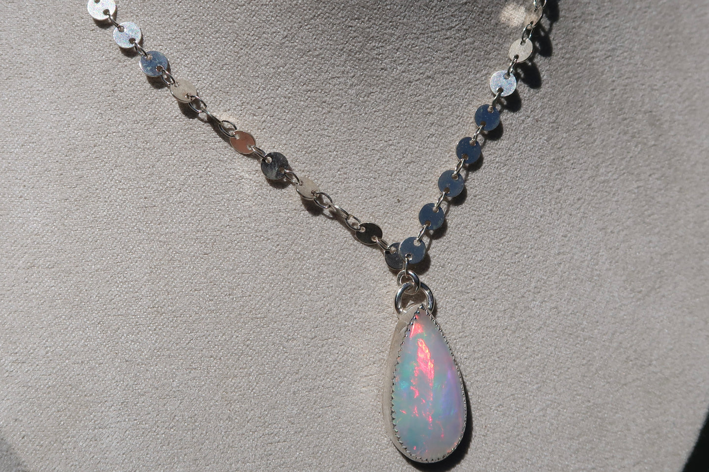 Ethiopian Opal coin chain necklace